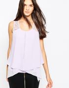 Ax Paris Double Layer Tank With Crochet Trim - Lilac