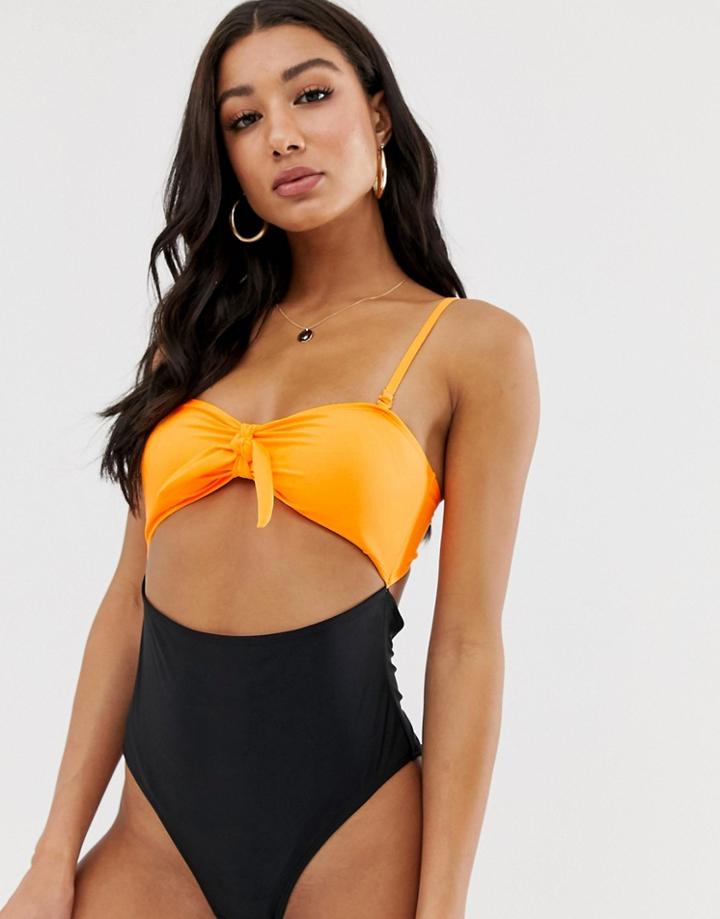 Brave Soul Tie Front Swimsuit-multi