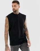 Asos Design Oversized Longline Sleeveless T-shirt In Black - Black