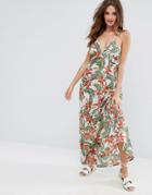Asos Beach Maxi Dress With Ruffle Detail In Tropical Print - Multi