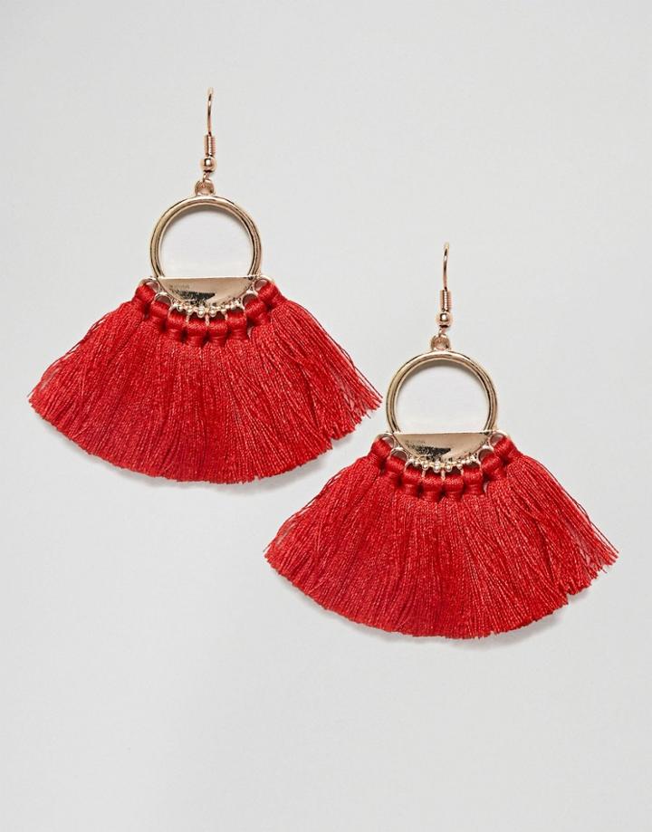 Ashiana Tassel Fan Earrings - Red