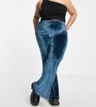 Asos Design Curve Flare Pants In Stretch Velvet In Dark Blue-navy
