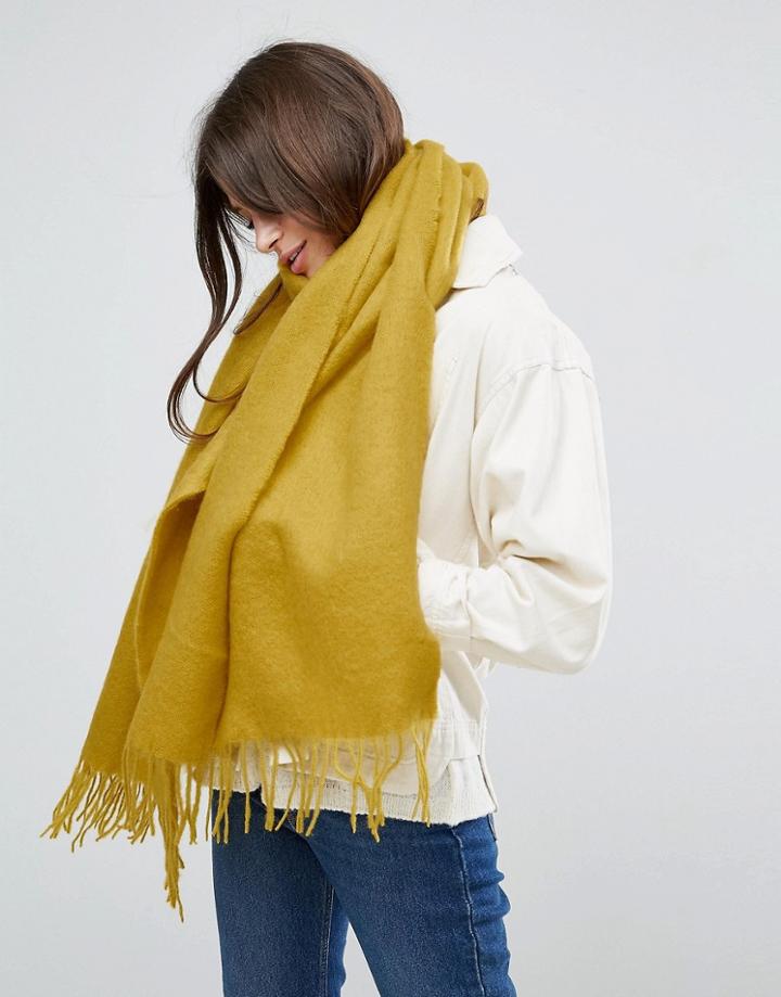 Asos Supersoft Long Woven Scarf With Tassels - Yellow