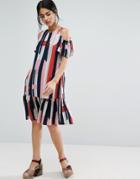 Asos Cold Shoulder Stripe Dress - Multi