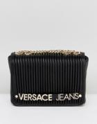 Versace Jeans Plisse Cross Body With Gold Logo Lettering - Black