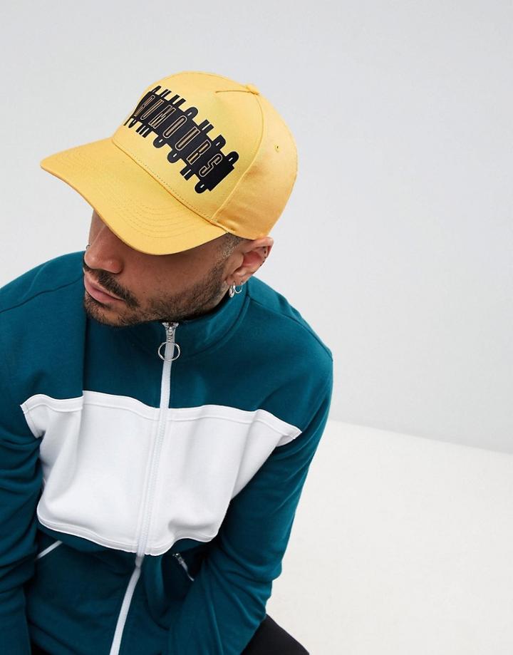 Asos Baseball Cap In Yellow With Rubberised Print - Yellow