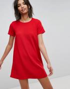 Stradivarius Short Sleeve Shift Dress - Red