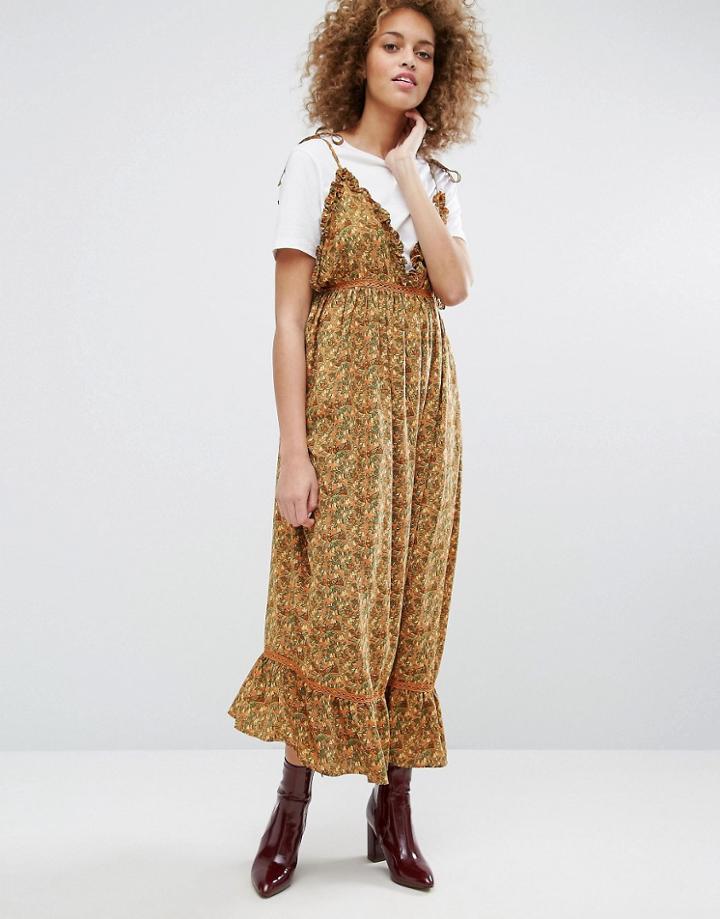 Stylenanda Floral Tie Up Cami Overlay Dress - Yellow
