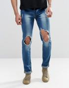 Sixth June Skinny Jeans With Large Knee Rips - Blue