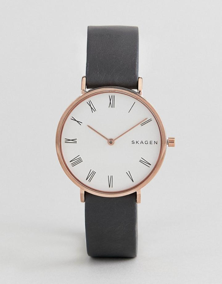 Skagen Skw2674 Slim Hald Leather Watch In Gray - Black