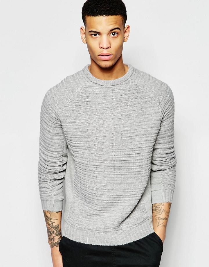 Pull & Bear Sweater In Ribbed Knit In Gray - Gray