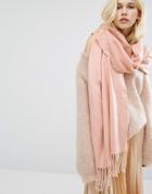 Pieces Woven Herringbone Scarf With Tassels In Rose - Pink