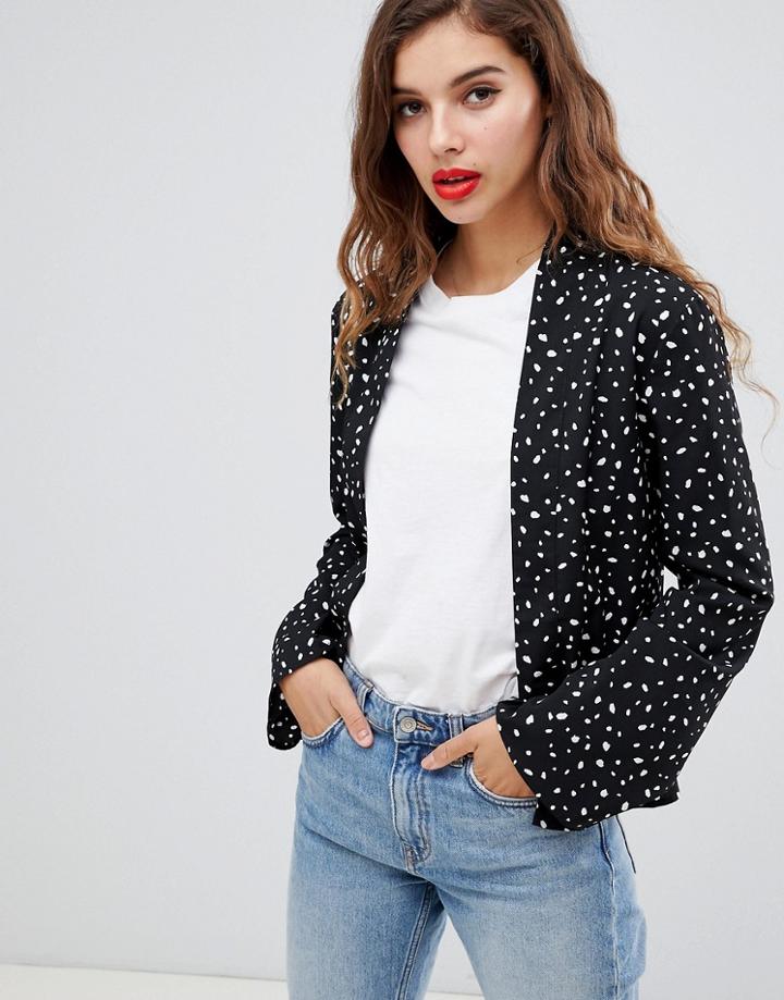 Asos Design Open Blouse In Splodge Print - Multi
