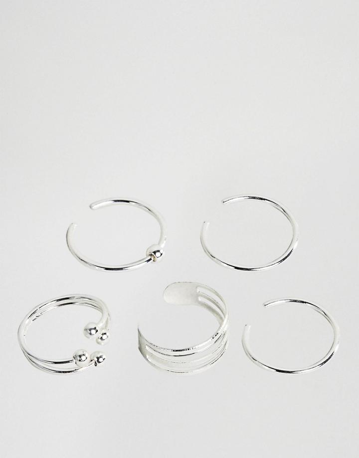 Asos Pack Of 5 Minimal Toe Rings - Silver