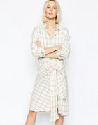 Weekday Ester Check Shirt Dress With Tie Front - Cream