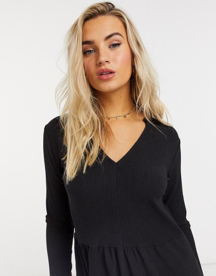 New Look V-neck Smock Mini Dress In Black