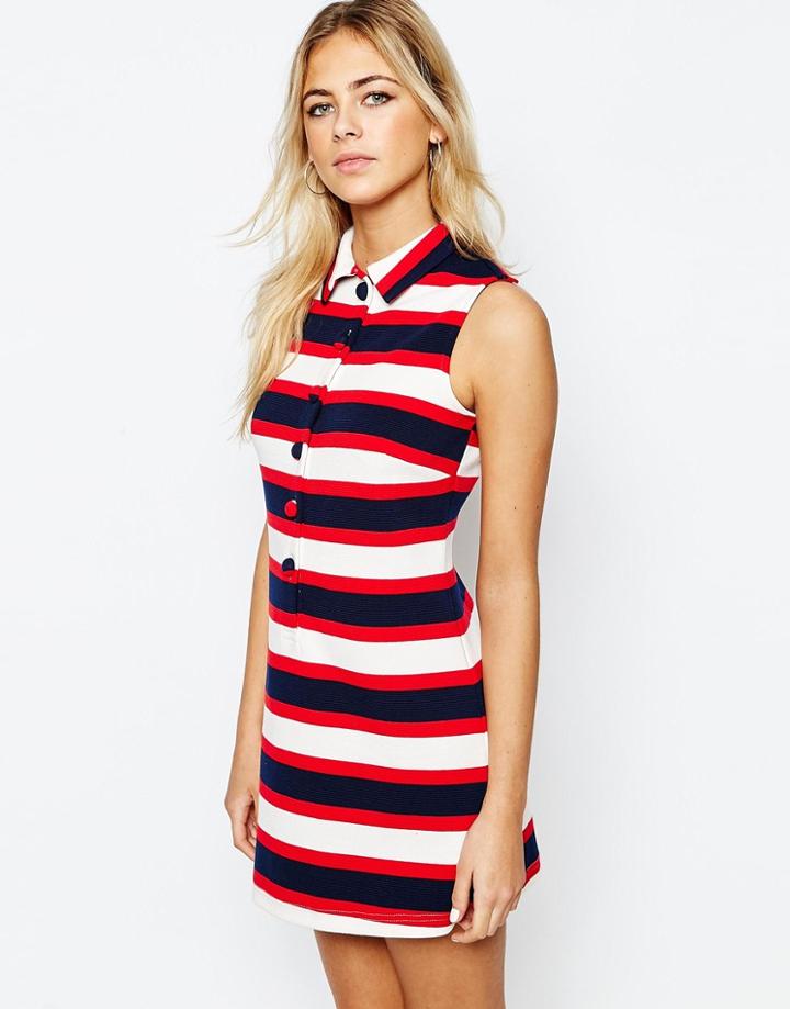 Fashion Union Stripe Dress With Collar And Button Front - Scale Stripe