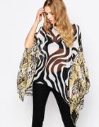 Ax Paris Batwing Top In Zebra Mix Print - Multi