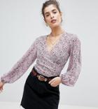 Reclaimed Vintage Inspired Ditsy Wrap Tie Blouse - Multi