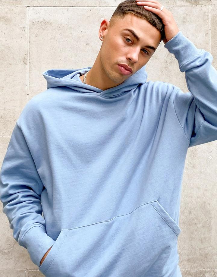 Asos Design Organic Matching Oversized Heavyweight Hoodie In Blue-blues