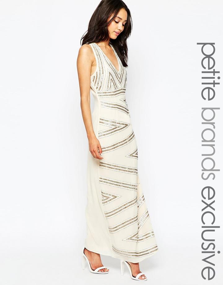 Maya Petite Embellished Maxi Dress With Plunge Front And Cut Out Back - Cream