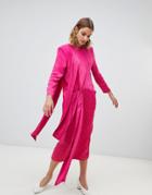 Asos White Twist Tie Detail Midi Dress-pink