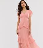 Warehouse Tiered Maxi Dress With Ruffles In Pink - Pink