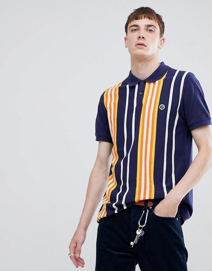 Pretty Green Stripe Pique Polo Shirt In Navy - Navy