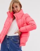 Brave Soul Slay Cropped Padded Coat In Neon - Pink