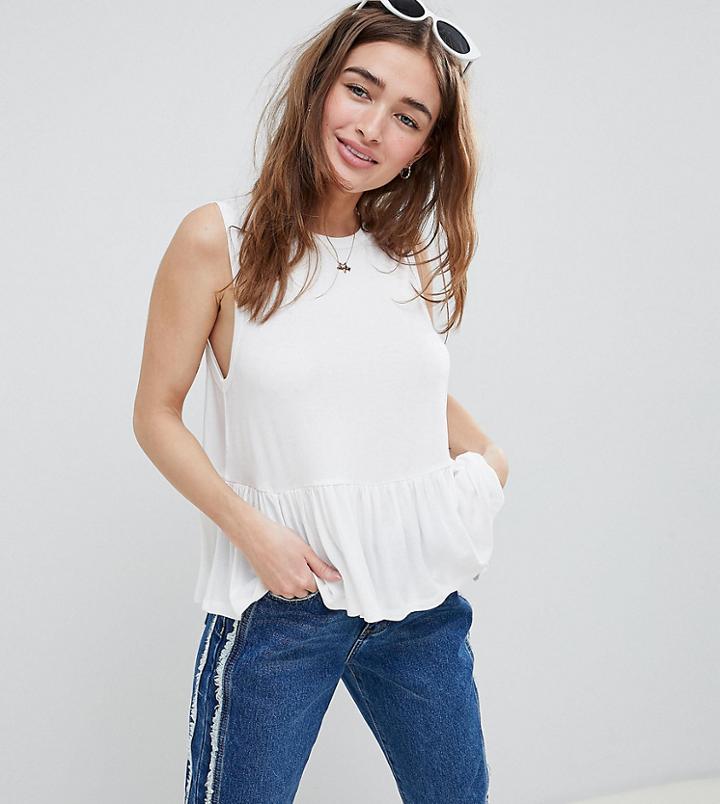 Asos Design Petite Sleeveless Swing Top With Dropped Armhole And Pephem - White