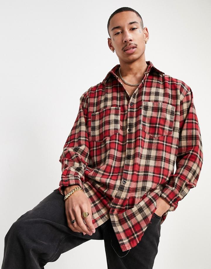 Mennace Oversized Plaid Shirt In Red