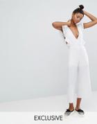 Monki Ruffle Trim Culotte Jumpsuit - White