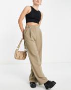 Na-kd Cut Out Waist Tailored Wide Leg Pants In Taupe-neutral
