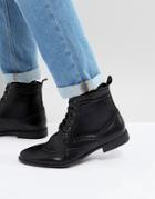 Asos Brogue Boots In Black Faux Leather - Black