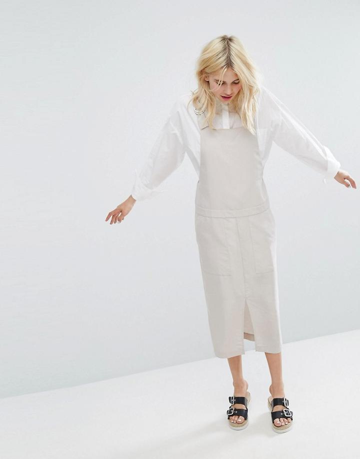 Monki Utility Pocket Overall Midi Dress - Beige