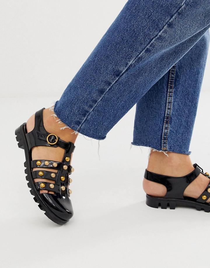 Asos Design Fevertee Studded Fisherman Flat Sandals - Black