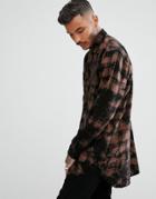 Asos Oversized Super Longline Check Shirt With Black Tie Dye - Black