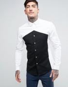 Asos Skinny Fit Cut And Sew Monochrome Shirt - White
