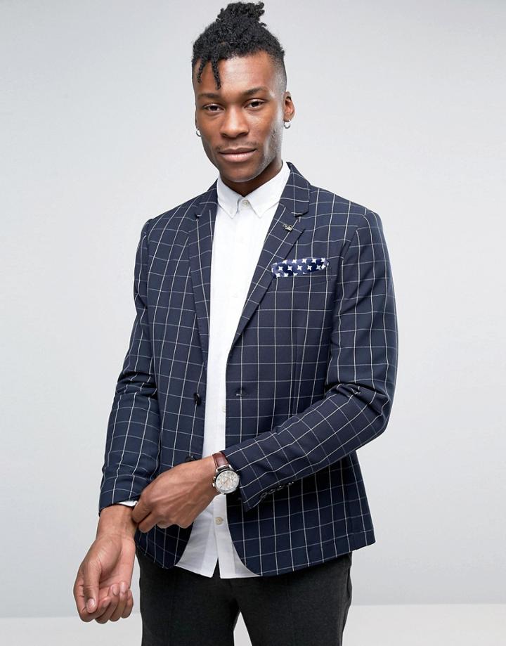 Selected Homme Slim Blazer In Grid Check - Navy