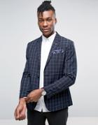 Selected Homme Slim Blazer In Grid Check - Navy