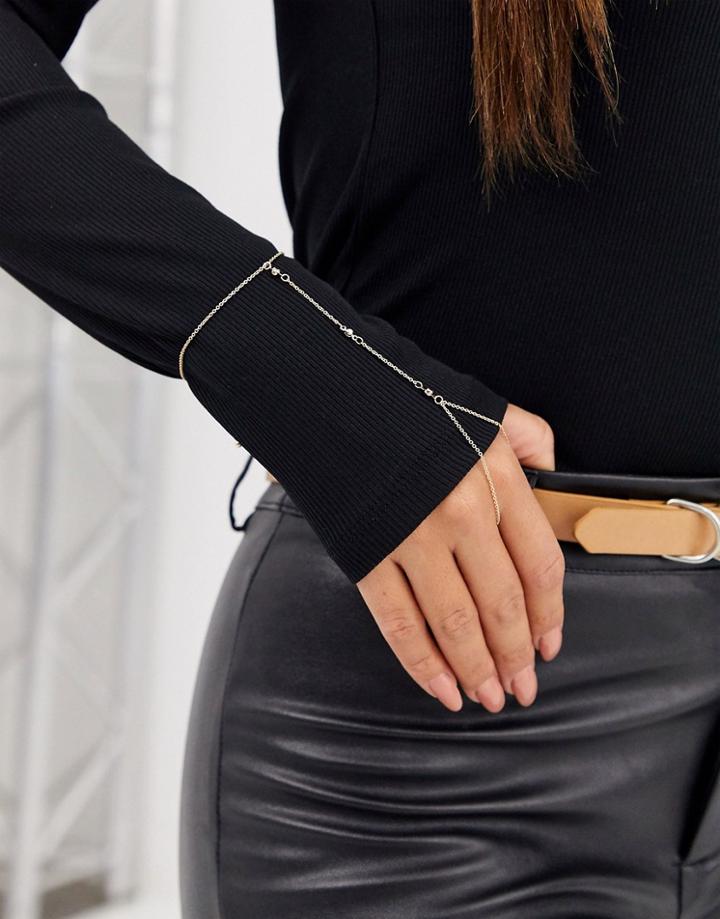 Asos Design Hand Chain With Crystal Detail In Gold Tone