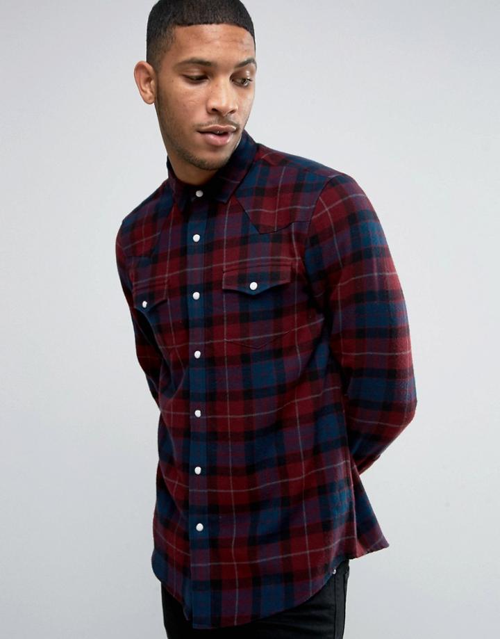 Asos Oversized Western Check Shirt In Red - Red