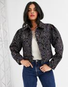 & Other Stories Jacquard Two-piece Cropped Jacket In Navy