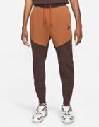 Nike Tech Fleece Color Block Sweatpants In Dark Brown/tan