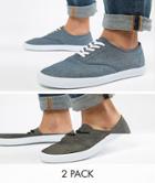 Asos Design Sneakers In Black And Blue Chambray 2 Pack Save - Multi