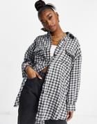 Missguided Oversized Micro Plaid Shirt In Black