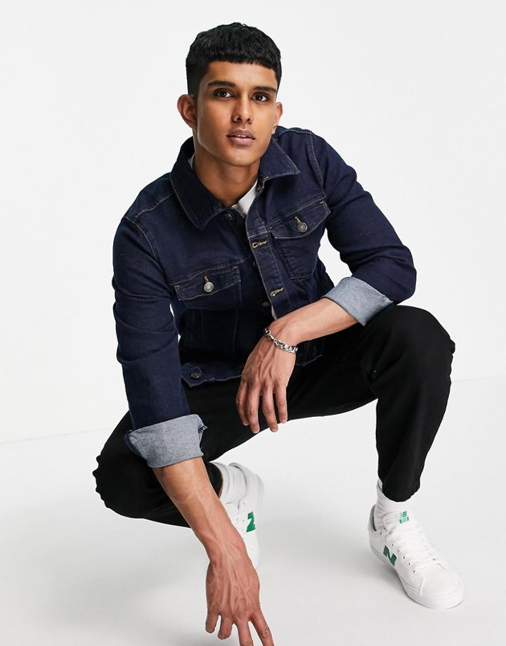 French Connection Denim Jacket In Dark Blue-blues