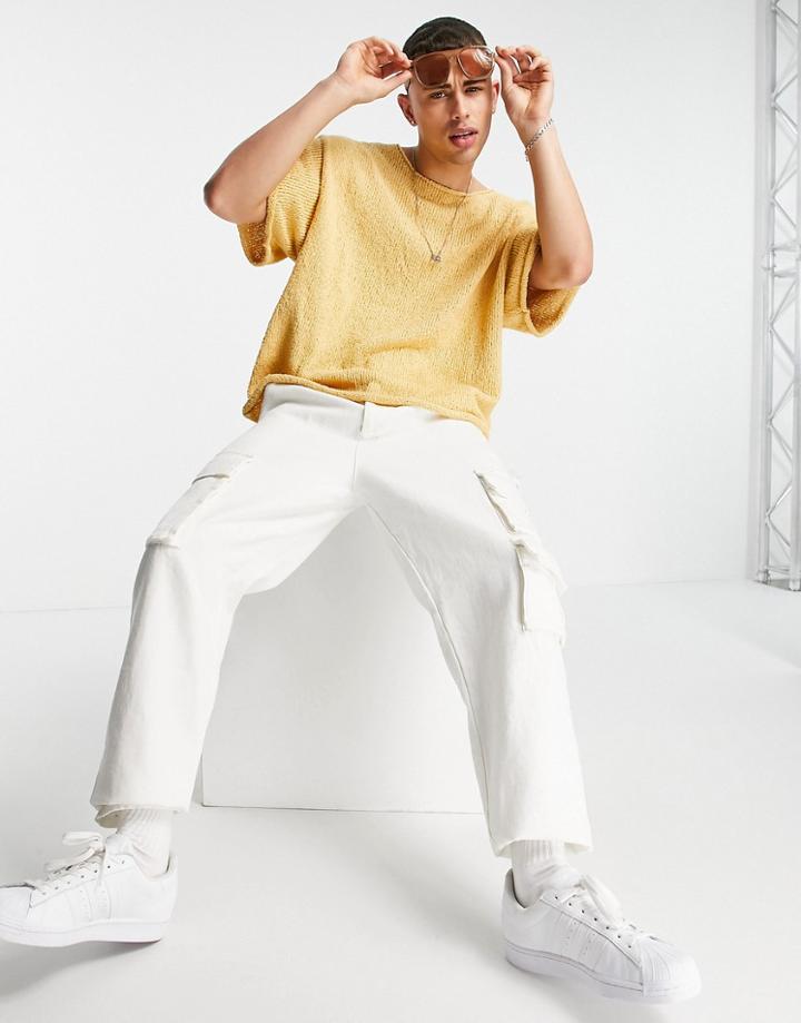 Asos Design Oversized Textured T-shirt In Off Pale Yellow