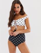 New Look Tie Up Bikini Top In Polka Dot - Multi