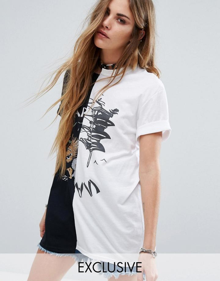 Reclaimed Vintage Sliced Front T-shirt With Japan Print - Black